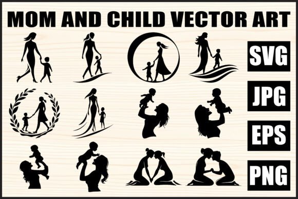 Mother & Baby Silhouette Vector Bundle for Graphics and Crafts